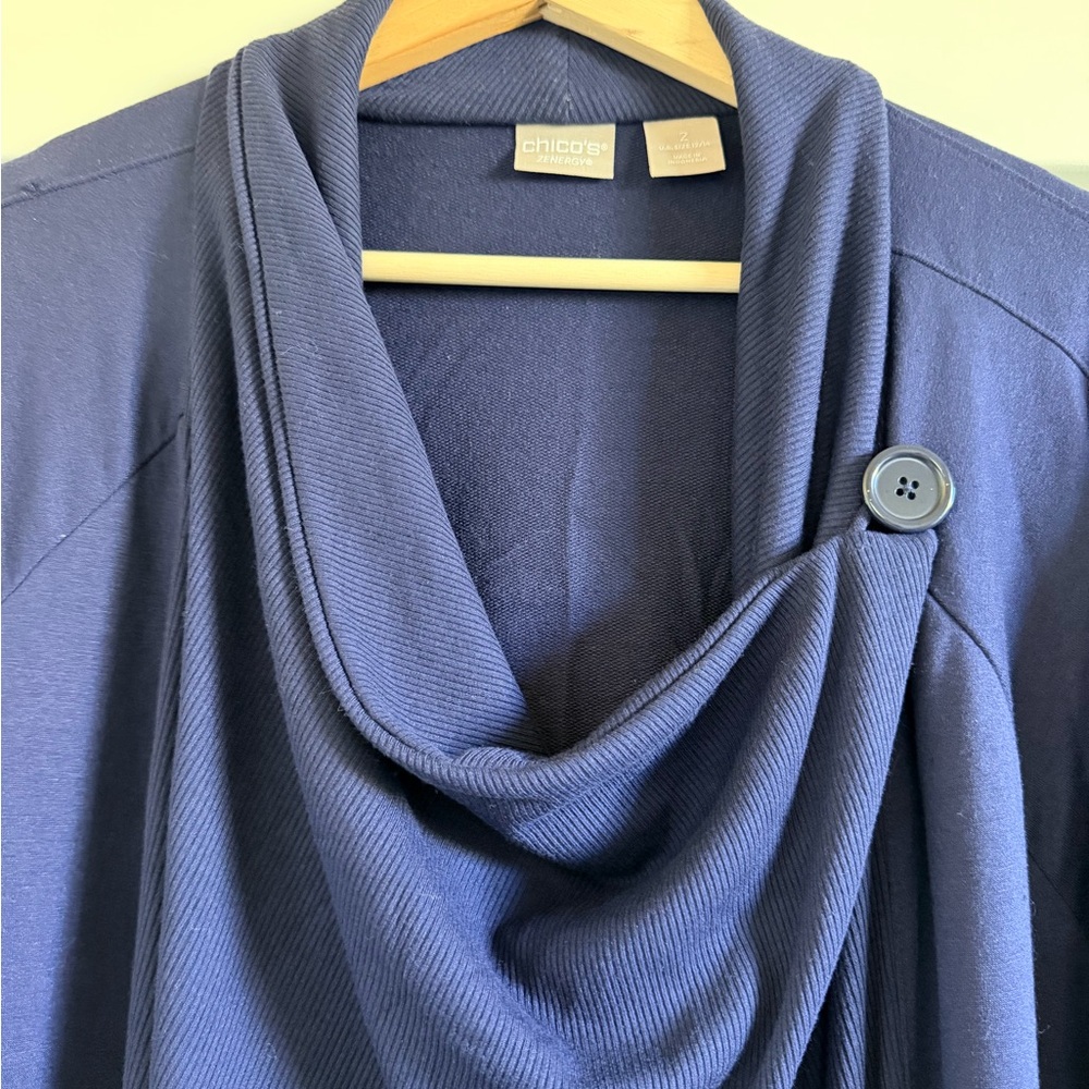 Chico's Zenergy Deep Blue Drape Cardigan - Picture 3 of 6